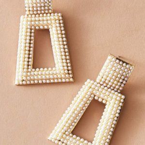 White and Gold Trapezoid Drop Earrings NEW
